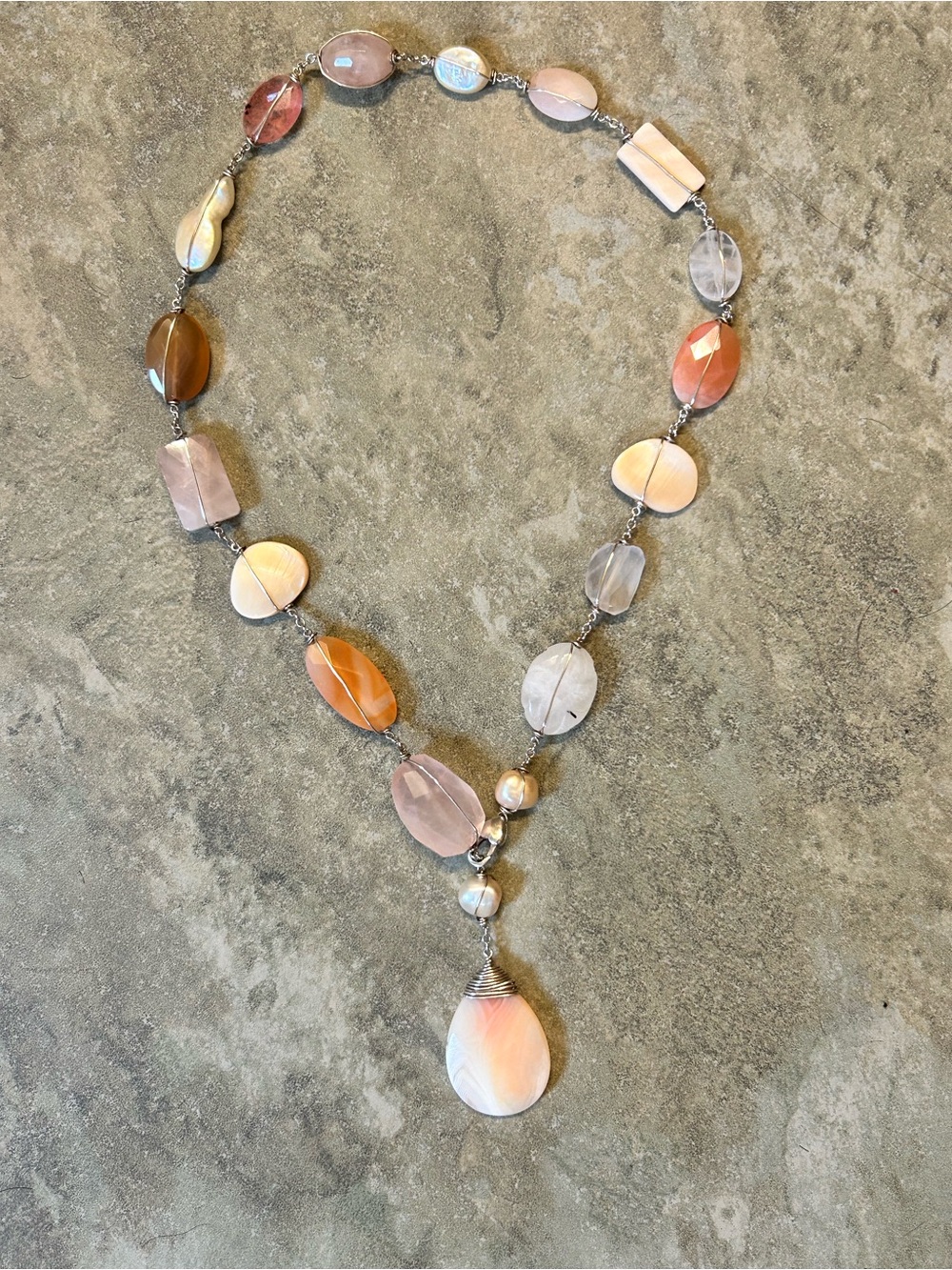 Pearl & Multi-Stone Pendant Necklace in Peach, Pink, and Cream